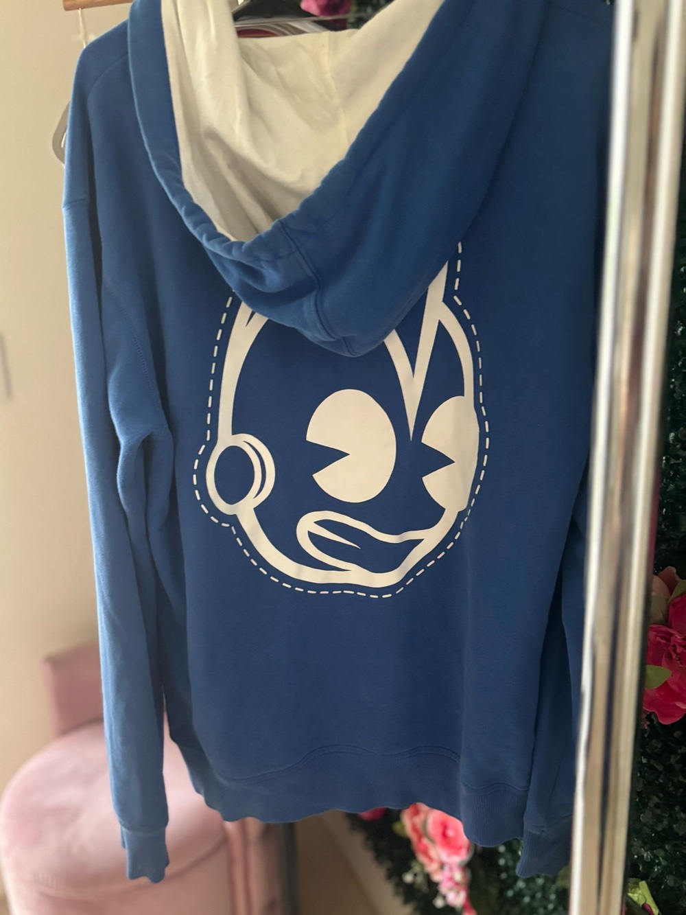 LIKE NEW RARE Blue Kid Robot Sweater Hoodie w/ White Lined Hoodie, Size Medium